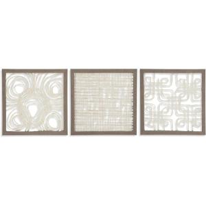 Signature Design by Ashley 3 Piece Odella Abstract Wood Framed Wall Décor, 20 x 20, Cream & Taupe(Taupe)