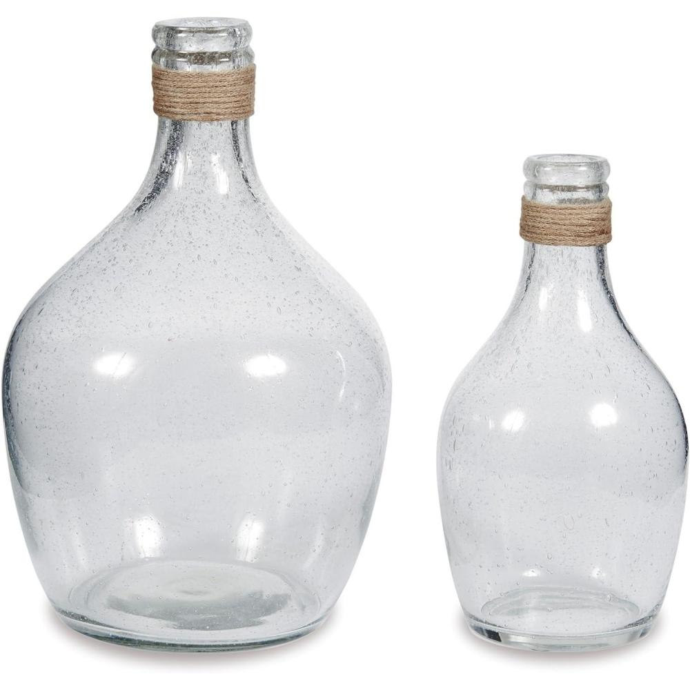 imageSignature Design by Ashley Marcin Modern Glass 2 Peiece Bottle Neck Vase Set Clear