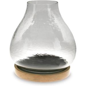 Signature Design by Ashley Adalisen Casual Glass Hurricane Candle Holder with Hammered Effect, Glass & Light Brown