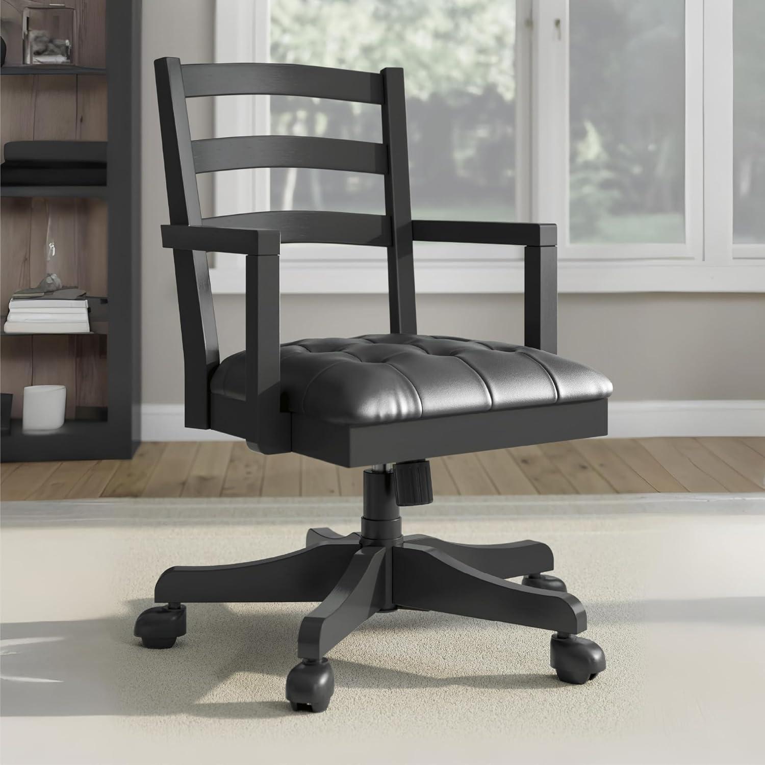 imageSignature Design by Ashley Robbinsdale Casual Home Office Desk Chair Adjustable Height Foam Cushion Wood 2538 W x 25 D x 3713 H Antique WhiteBlack