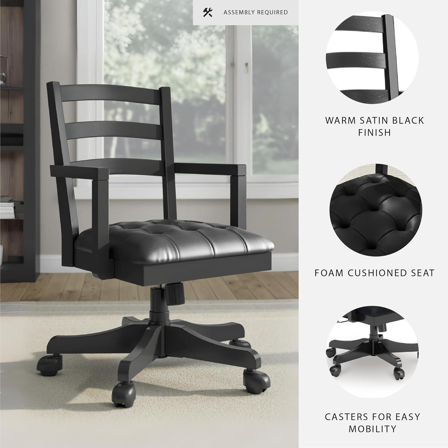 imageSignature Design by Ashley Robbinsdale Casual Home Office Desk Chair Adjustable Height Foam Cushion Wood 2538 W x 25 D x 3713 H Antique WhiteBlack