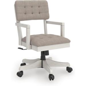 Signature Design by Ashley Robbinsdale Casual Home Office Desk Chair, Adjustable Height, Foam Cushion, Wood, 25.38″ W x 25″ D x 37.13″ H, Antique White(Antique White)