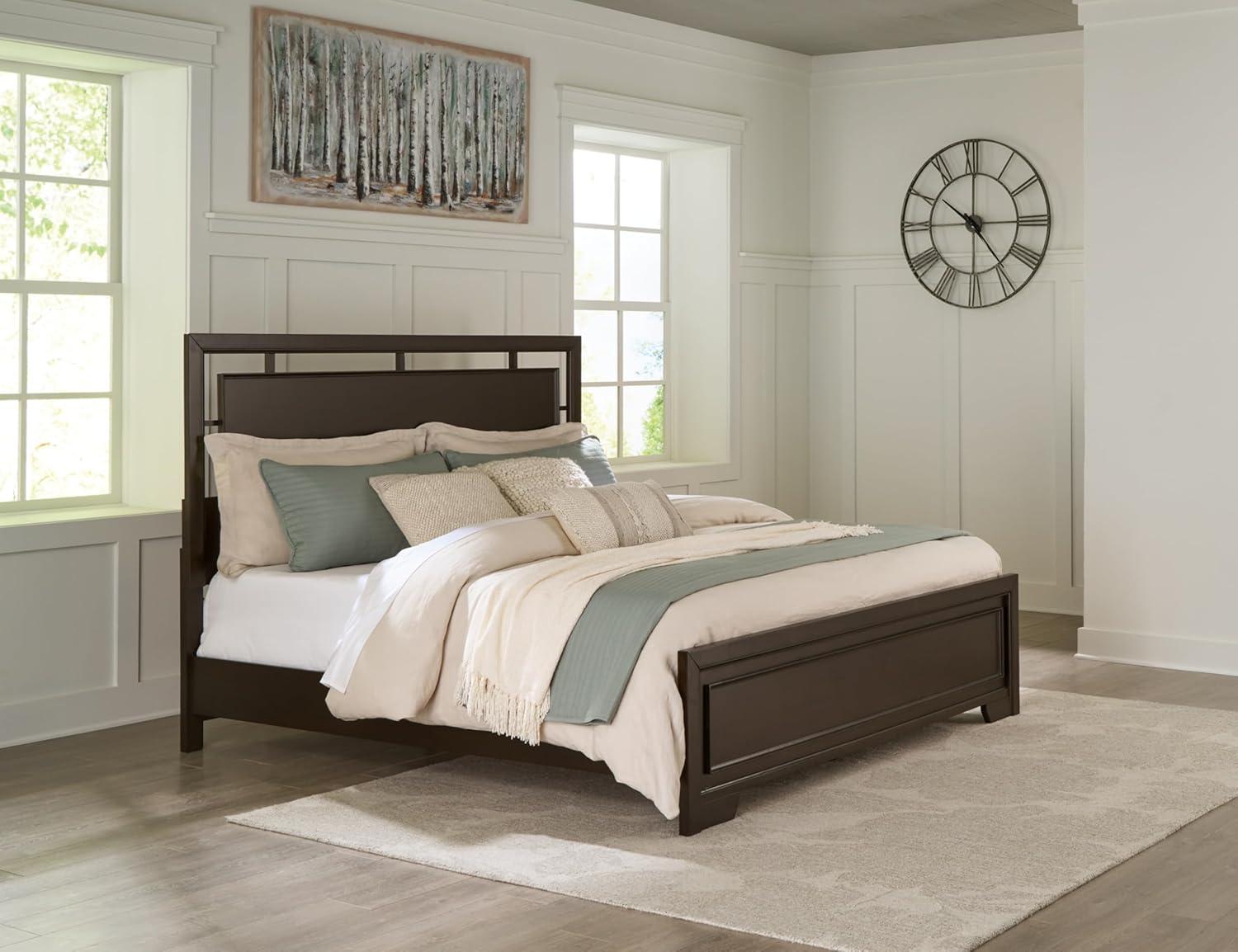 imageSignature Design by Ashley Covetown Traditional California King Panel Bed Foundation or Box Spring Needed Dark BrownKing Panel Bed