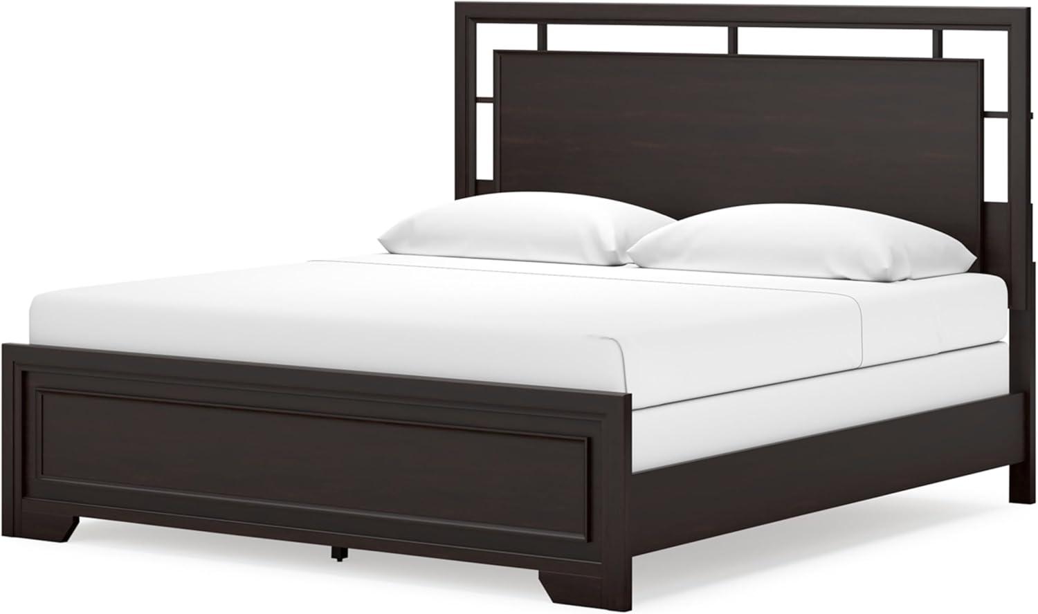 imageSignature Design by Ashley Covetown Traditional California King Panel Bed Foundation or Box Spring Needed Dark BrownKing Panel Bed