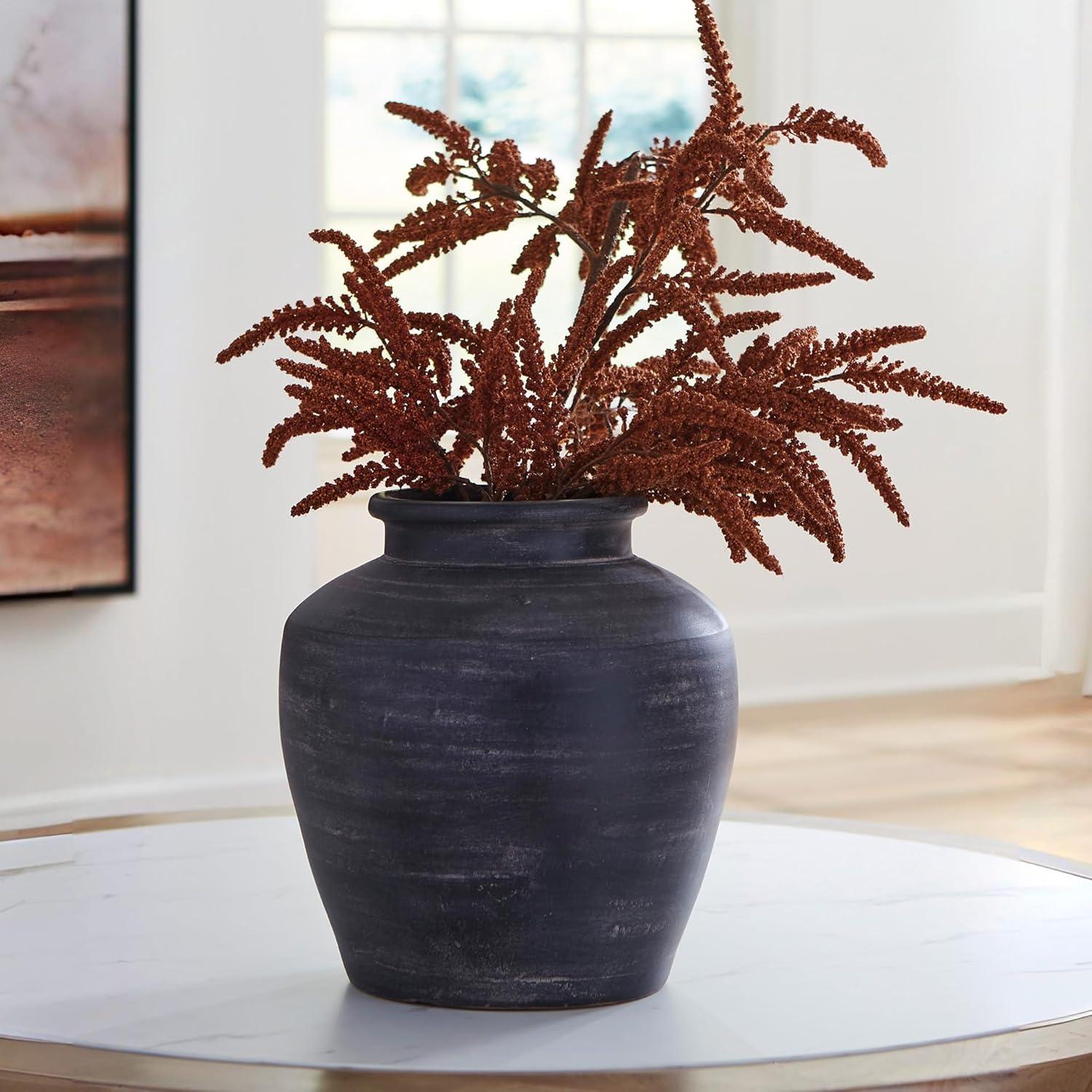 imageSignature Design by Ashley Meadie Casual Indoor Distressed Terra Cotta Vase with Wide Mouth BlackBlack