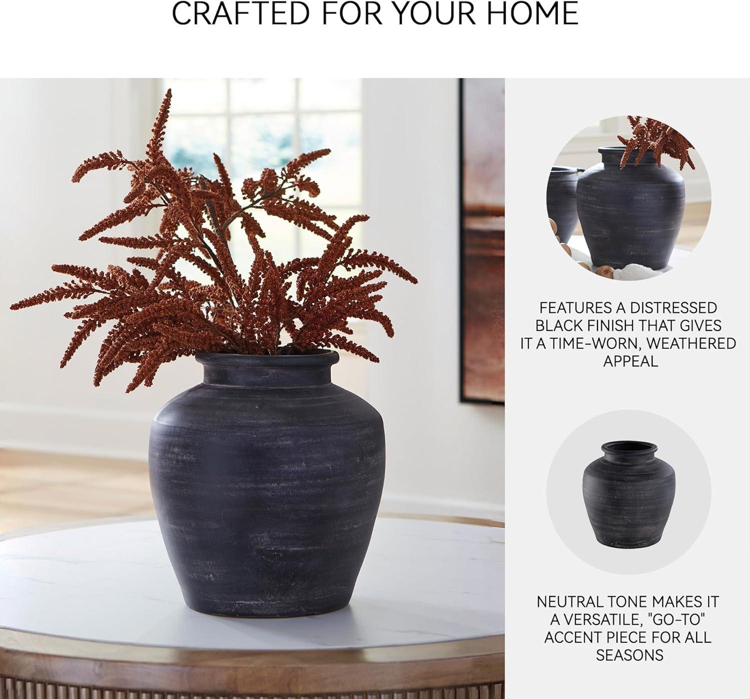 imageSignature Design by Ashley Meadie Casual Indoor Distressed Terra Cotta Vase with Wide Mouth BlackBlack