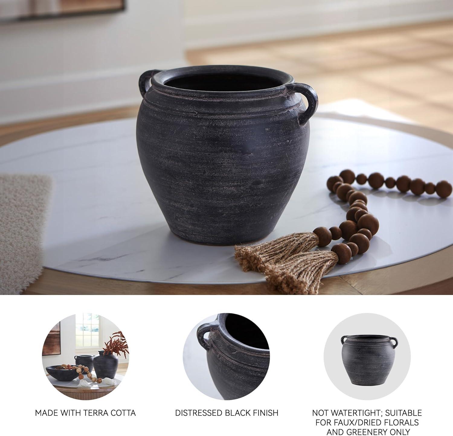 imageSignature Design by Ashley Meadie Casual Indoor Distressed Terra Cotta Vase with Wide Mouth BlackBlack