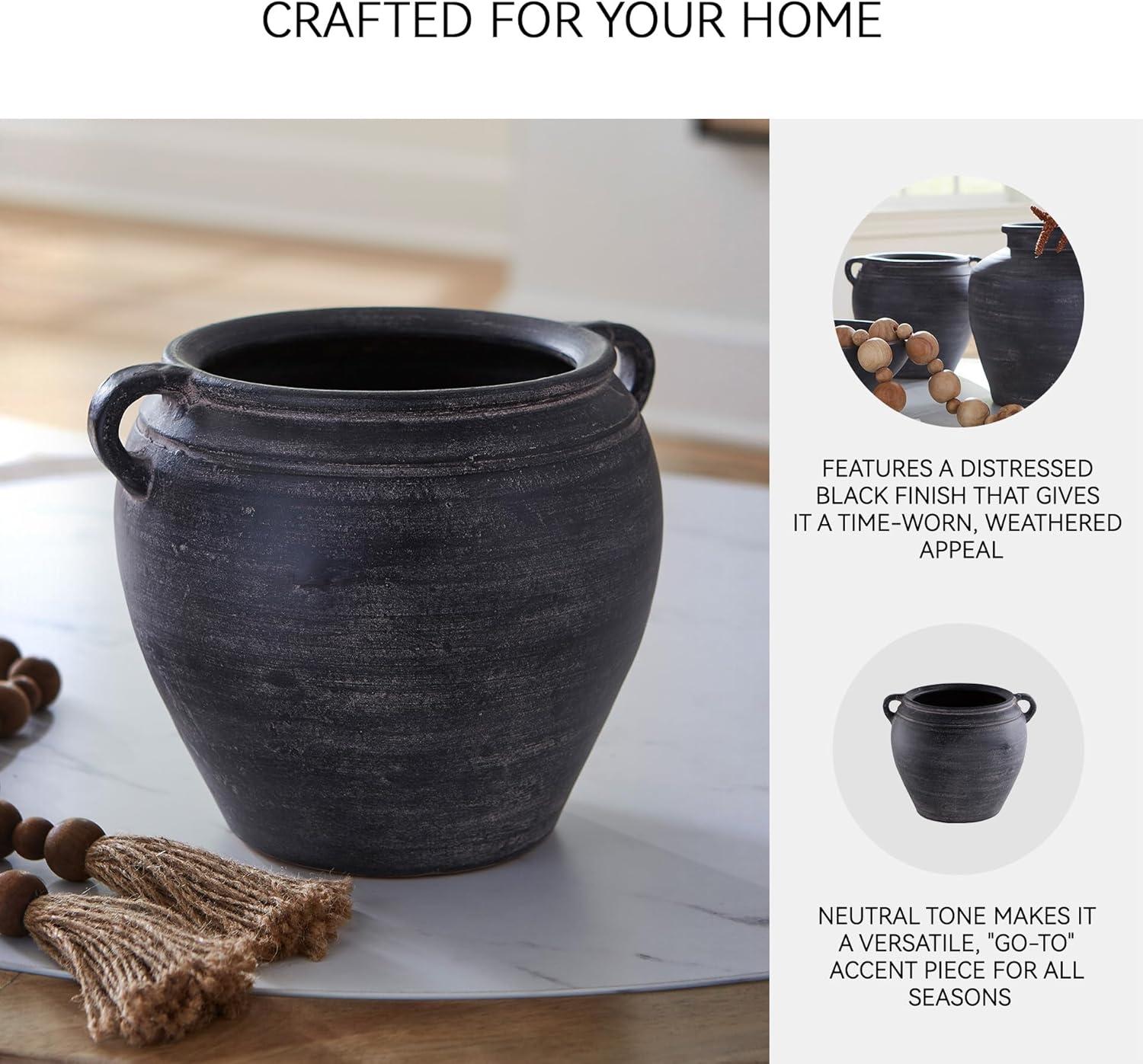 imageSignature Design by Ashley Meadie Casual Indoor Distressed Terra Cotta Vase with Wide Mouth BlackBlack