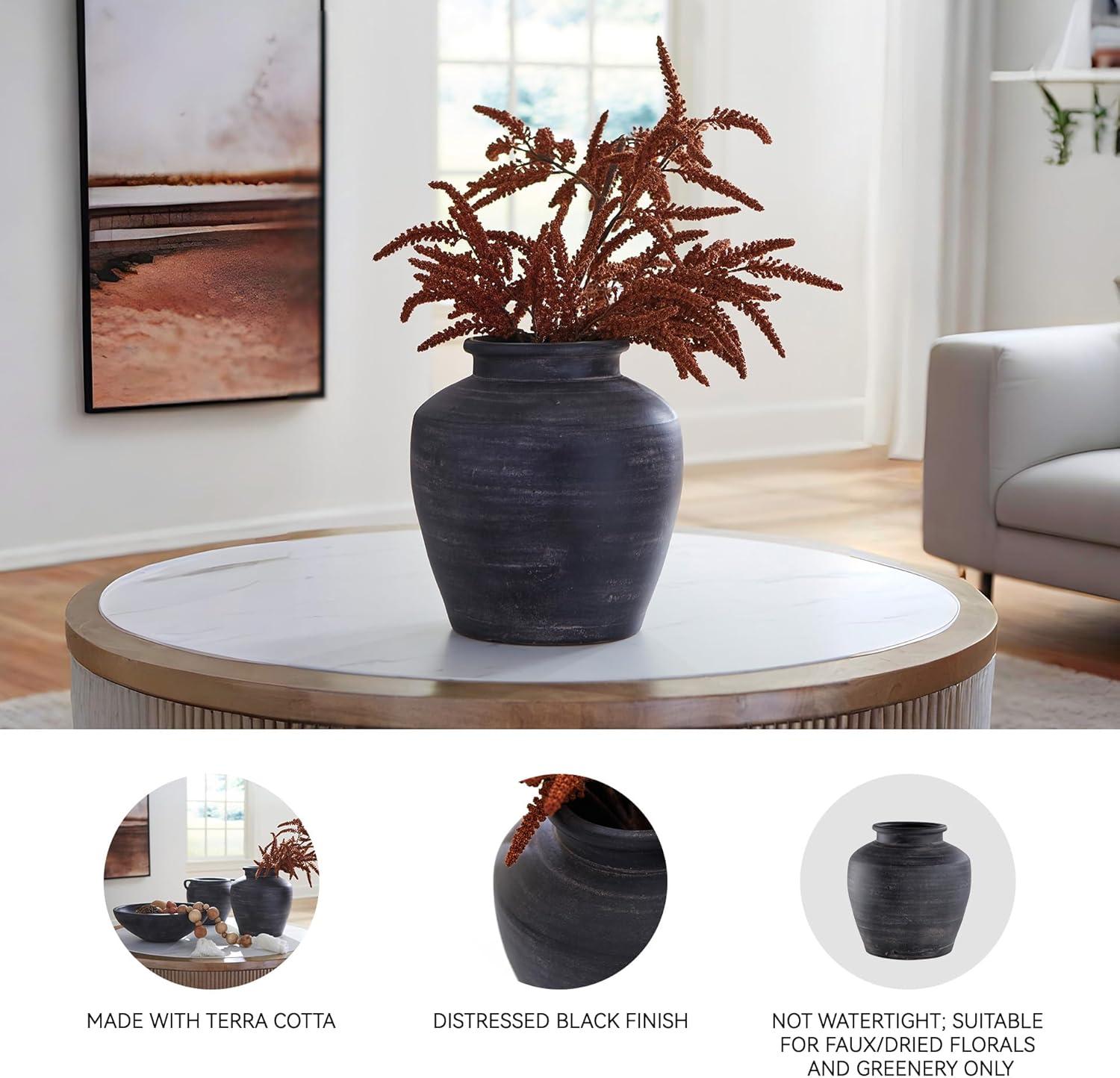 imageSignature Design by Ashley Meadie Casual Indoor Distressed Terra Cotta Vase with Wide Mouth BlackBlack