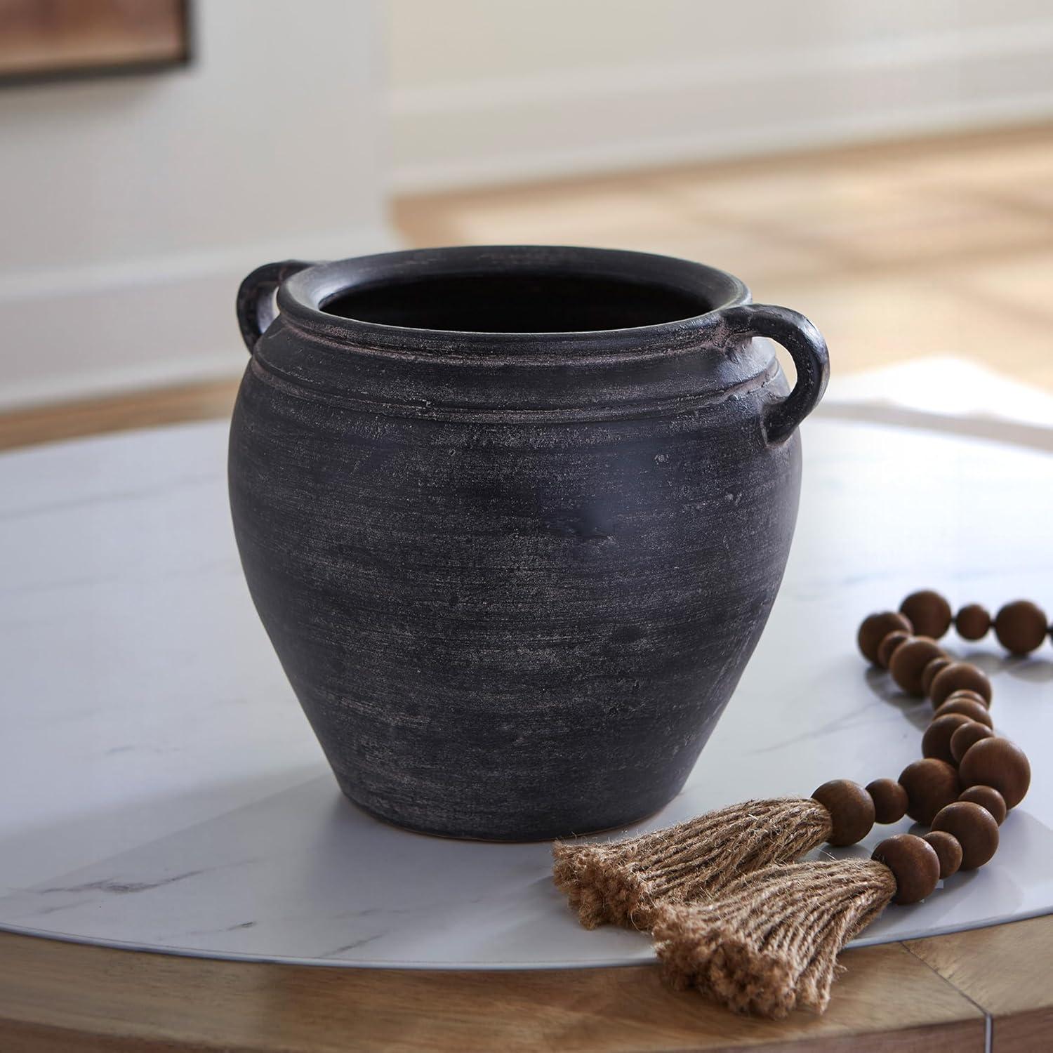 imageSignature Design by Ashley Meadie Casual Indoor Distressed Terra Cotta Vase with Wide Mouth BlackBlack