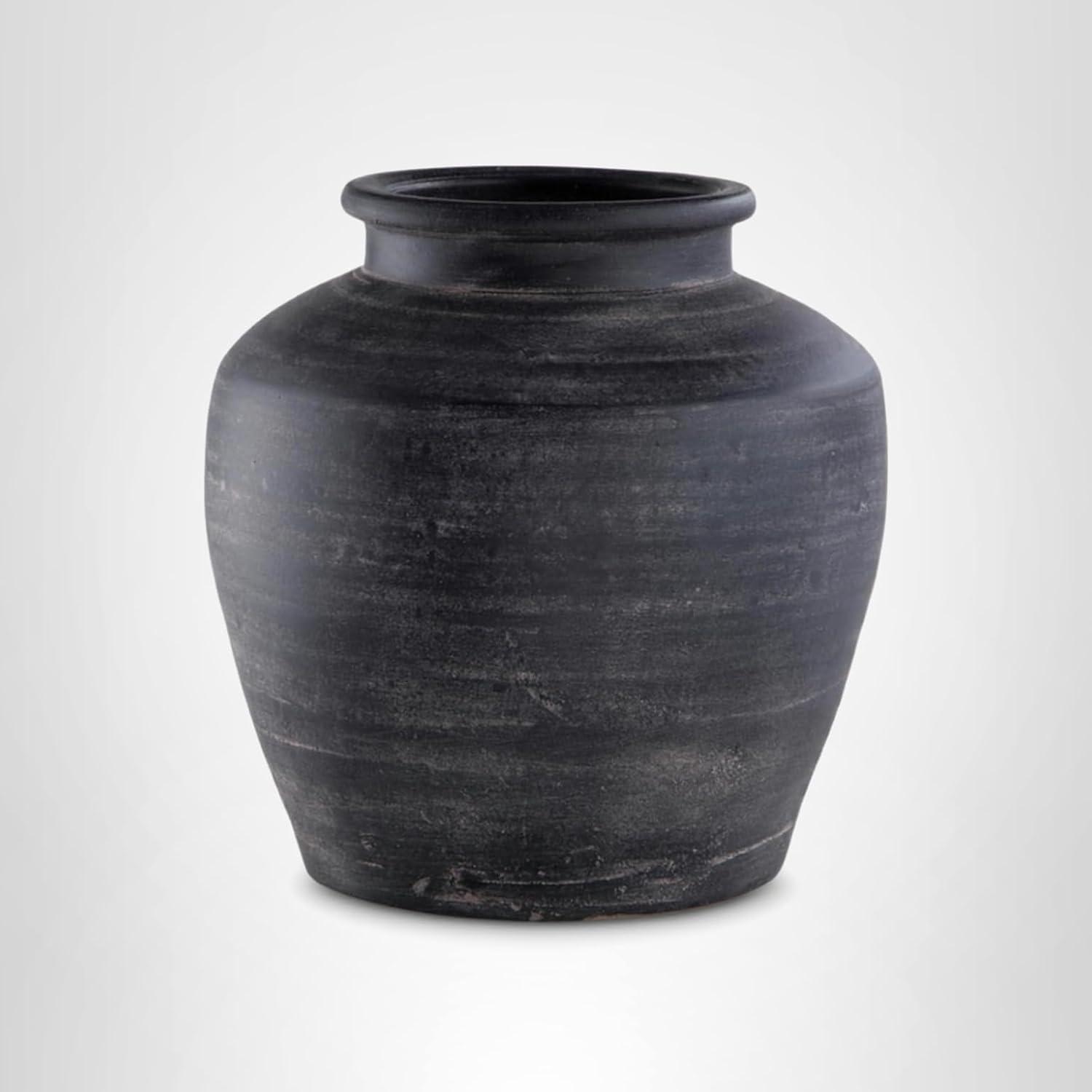 imageSignature Design by Ashley Meadie Casual Indoor Distressed Terra Cotta Vase with Wide Mouth BlackBlack