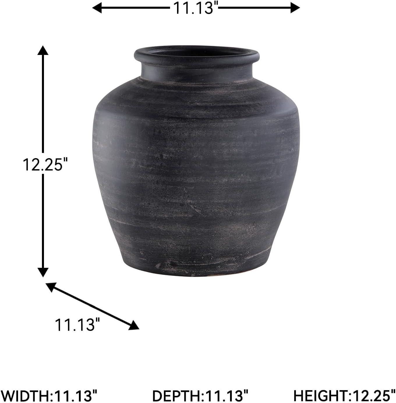 imageSignature Design by Ashley Meadie Casual Indoor Distressed Terra Cotta Vase with Wide Mouth BlackBlack