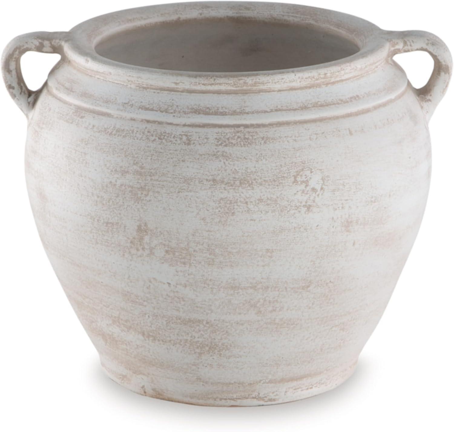imageSignature Design by Ashley Meadie Casual Indoor Distressed Terra Cotta Vase with Wide Mouth BlackWhite