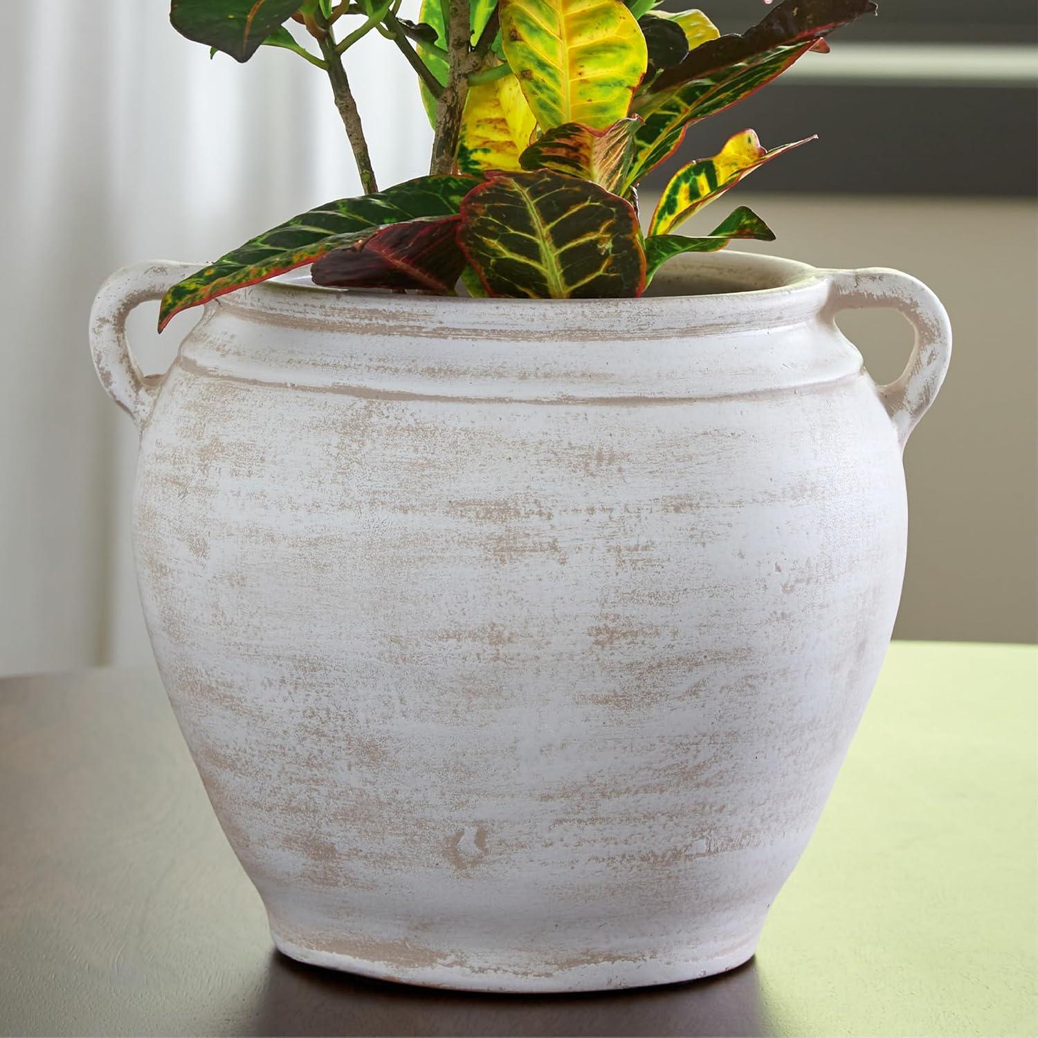 imageSignature Design by Ashley Meadie Casual Indoor Distressed Terra Cotta Vase with Wide Mouth BlackWhite