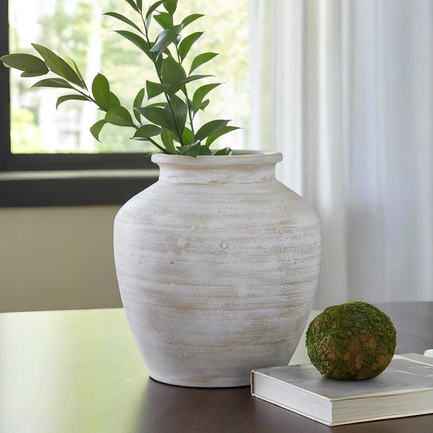 imageSignature Design by Ashley Meadie Casual Indoor Distressed Terra Cotta Vase with Wide Mouth BlackWhite