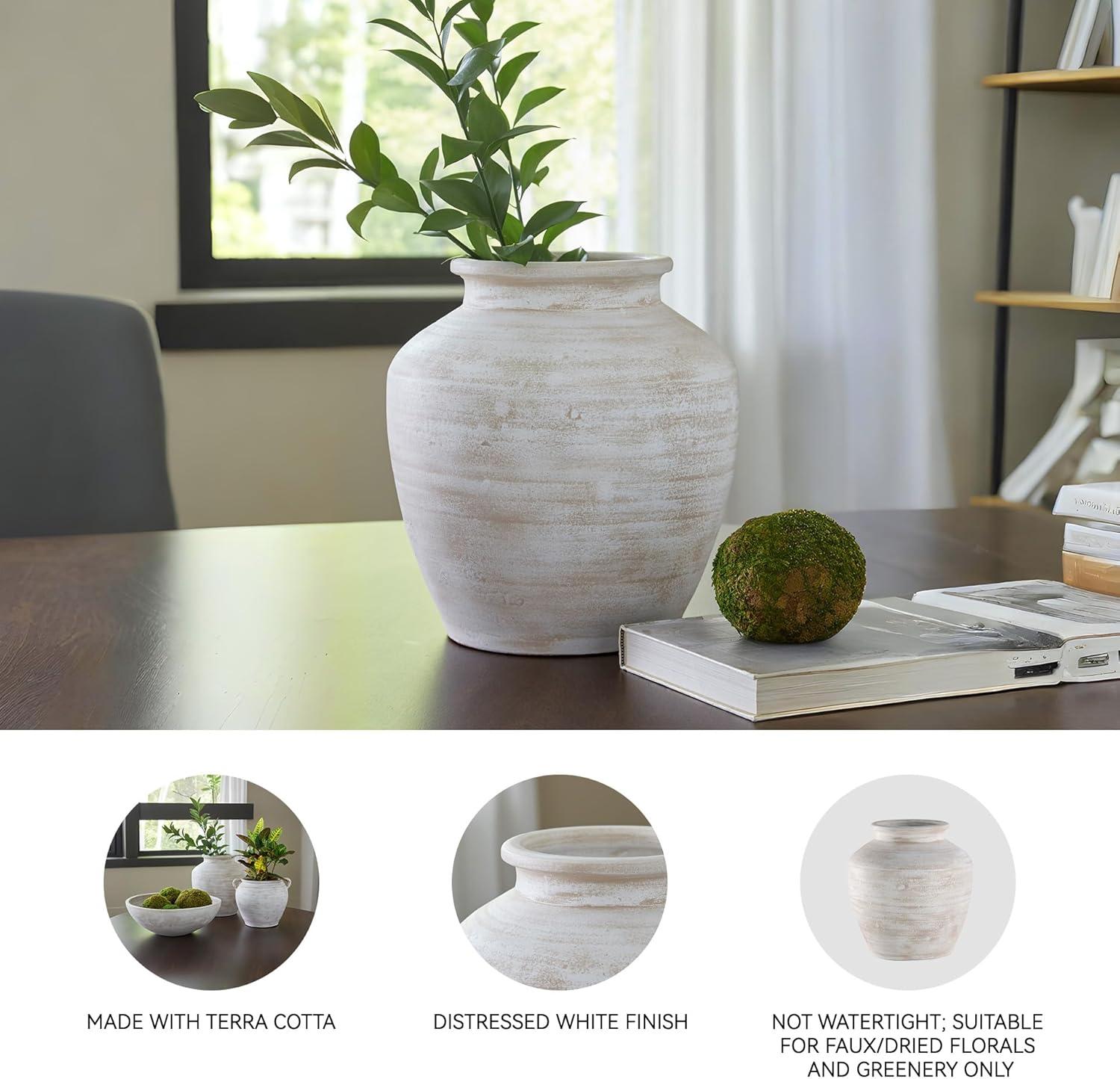 imageSignature Design by Ashley Meadie Casual Indoor Distressed Terra Cotta Vase with Wide Mouth BlackWhite