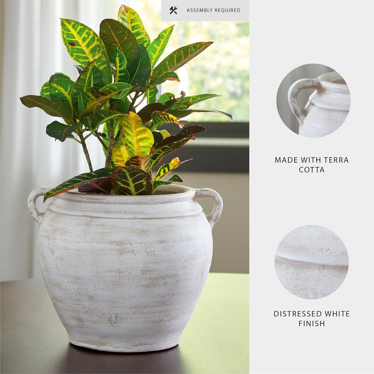 imageSignature Design by Ashley Meadie Casual Indoor Distressed Terra Cotta Vase with Wide Mouth BlackWhite