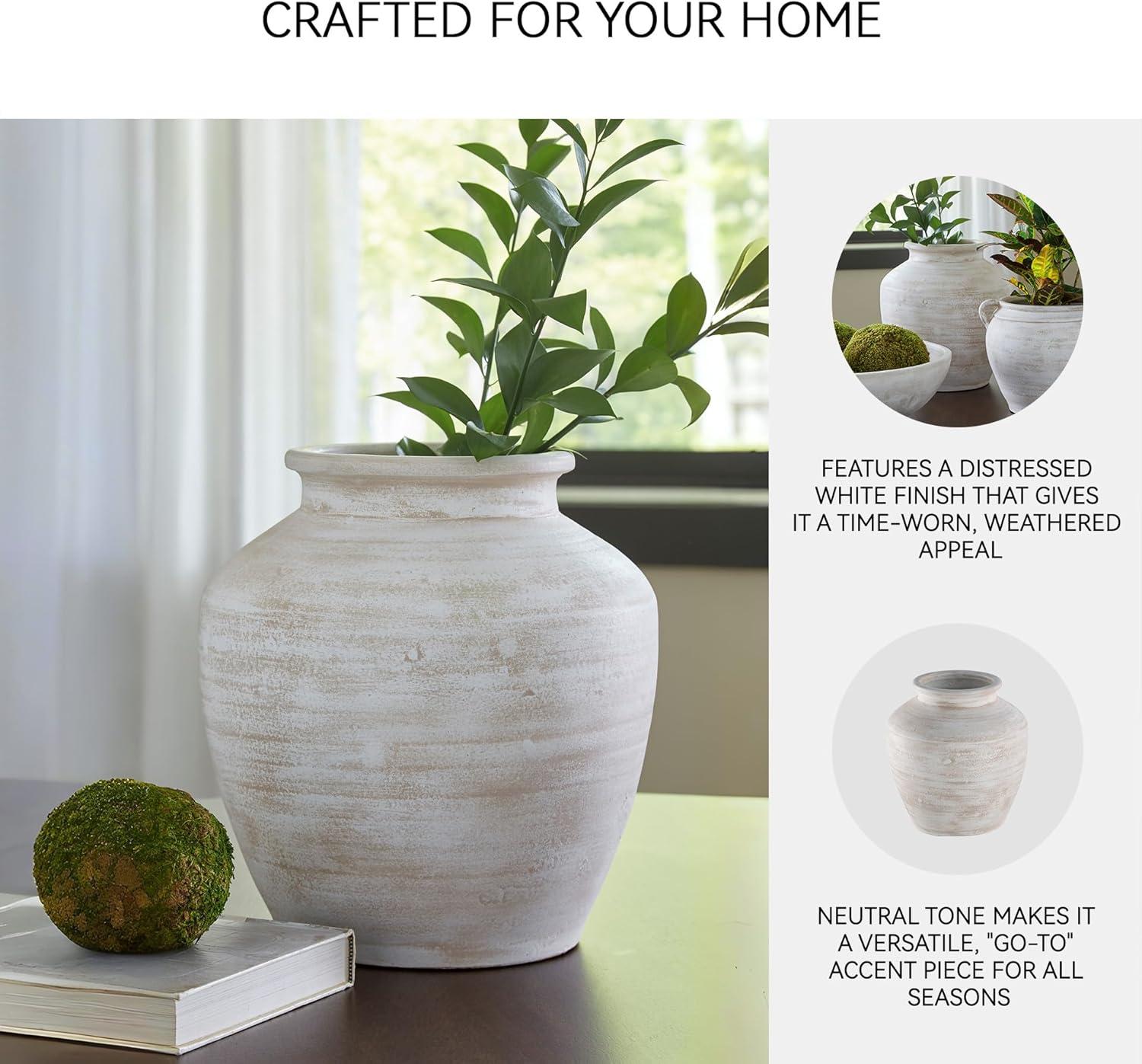 imageSignature Design by Ashley Meadie Casual Indoor Distressed Terra Cotta Vase with Wide Mouth BlackWhite