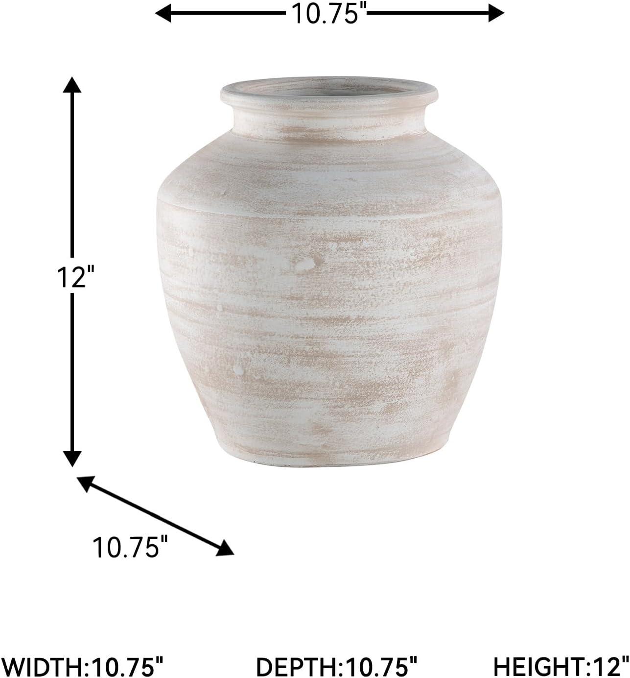 imageSignature Design by Ashley Meadie Casual Indoor Distressed Terra Cotta Vase with Wide Mouth BlackWhite