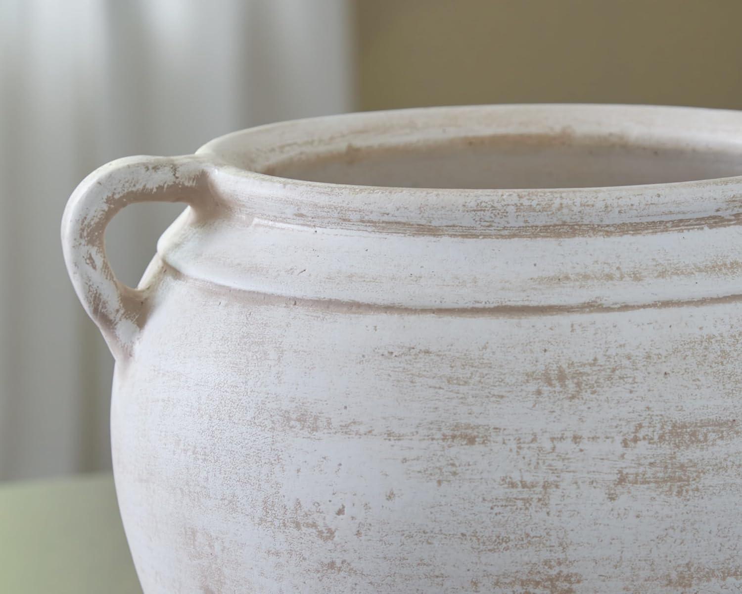 imageSignature Design by Ashley Meadie Casual Indoor Distressed Terra Cotta Vase with Wide Mouth BlackWhite