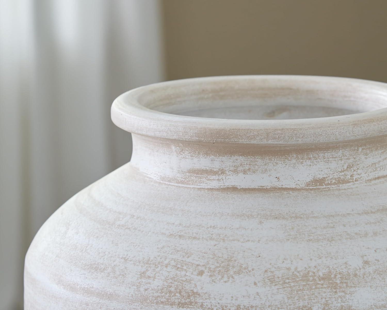 imageSignature Design by Ashley Meadie Casual Indoor Distressed Terra Cotta Vase with Wide Mouth BlackWhite