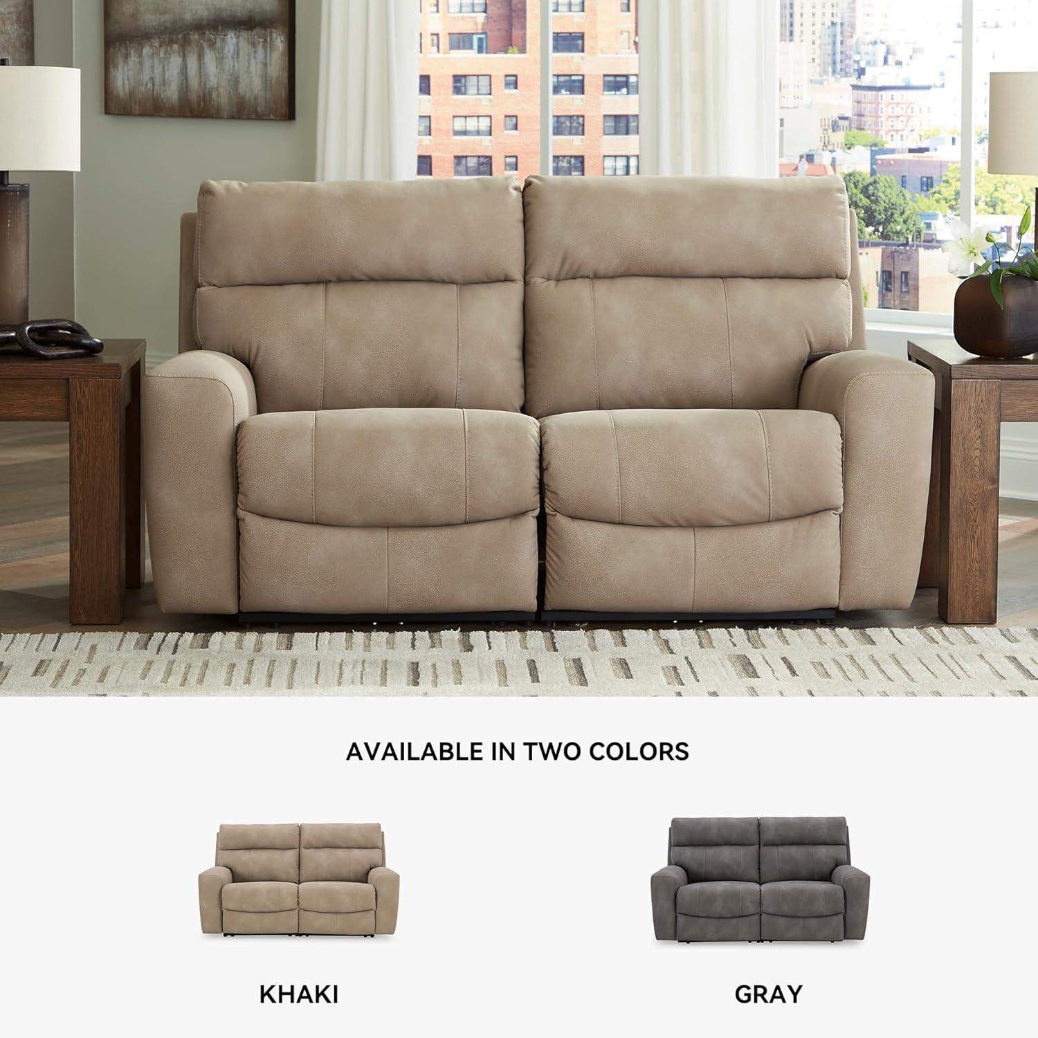 imageSignature Design by Ashley NextGen DuraPella Contemporary Faux Leather Modular Wall Hugger 3Piece Power Reclining Sectional Sofa with Adjustable Headrest and USB Ports GrayBeige