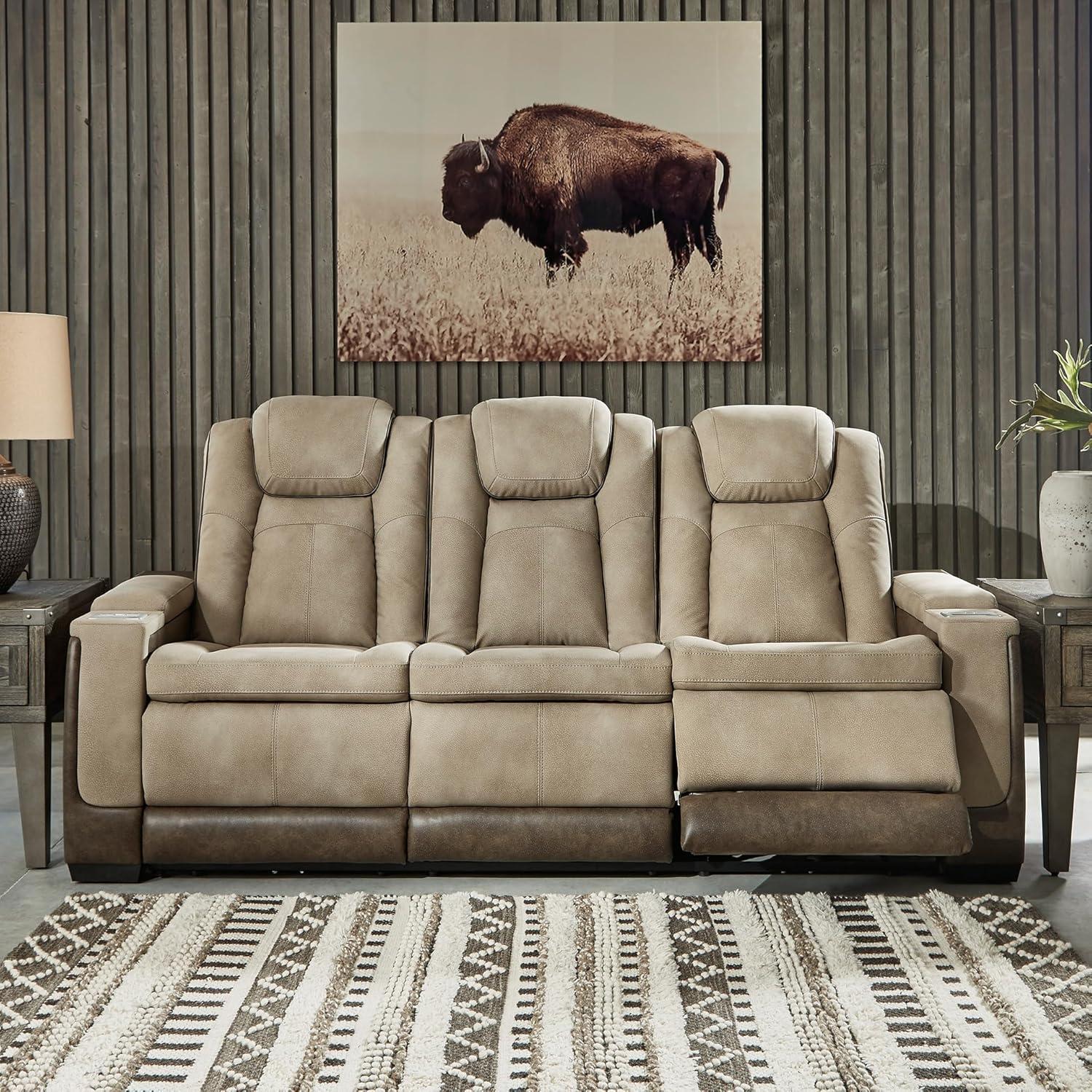 imageSignature Design by Ashley NextGen DuraPella Contemporary Faux Leather Modular Wall Hugger 3Piece Power Reclining Sectional Sofa with Adjustable Headrest and USB Ports GrayBeige