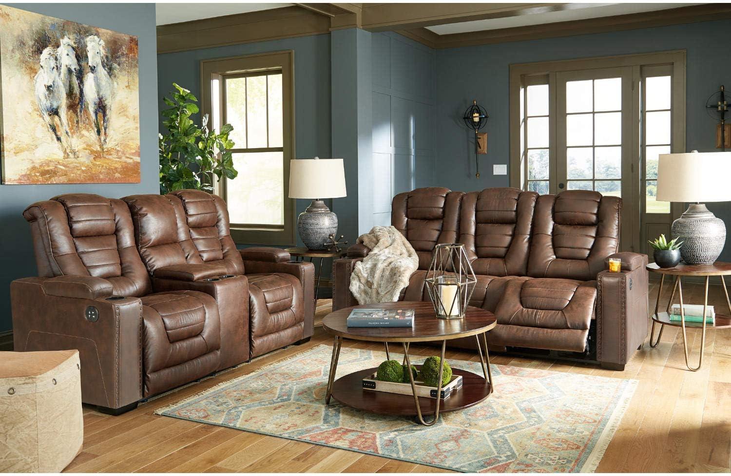 imageSignature Design by Ashley NextGen DuraPella Contemporary Faux Leather Modular Wall Hugger 3Piece Power Reclining Sectional Sofa with Adjustable Headrest and USB Ports GrayBrown