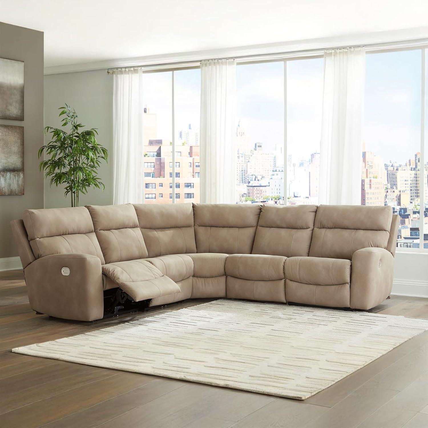 imageSignature Design by Ashley NextGen DuraPella Contemporary Faux Leather Modular Wall Hugger 3Piece Power Reclining Sectional Sofa with Adjustable Headrest and USB Ports GrayBeige