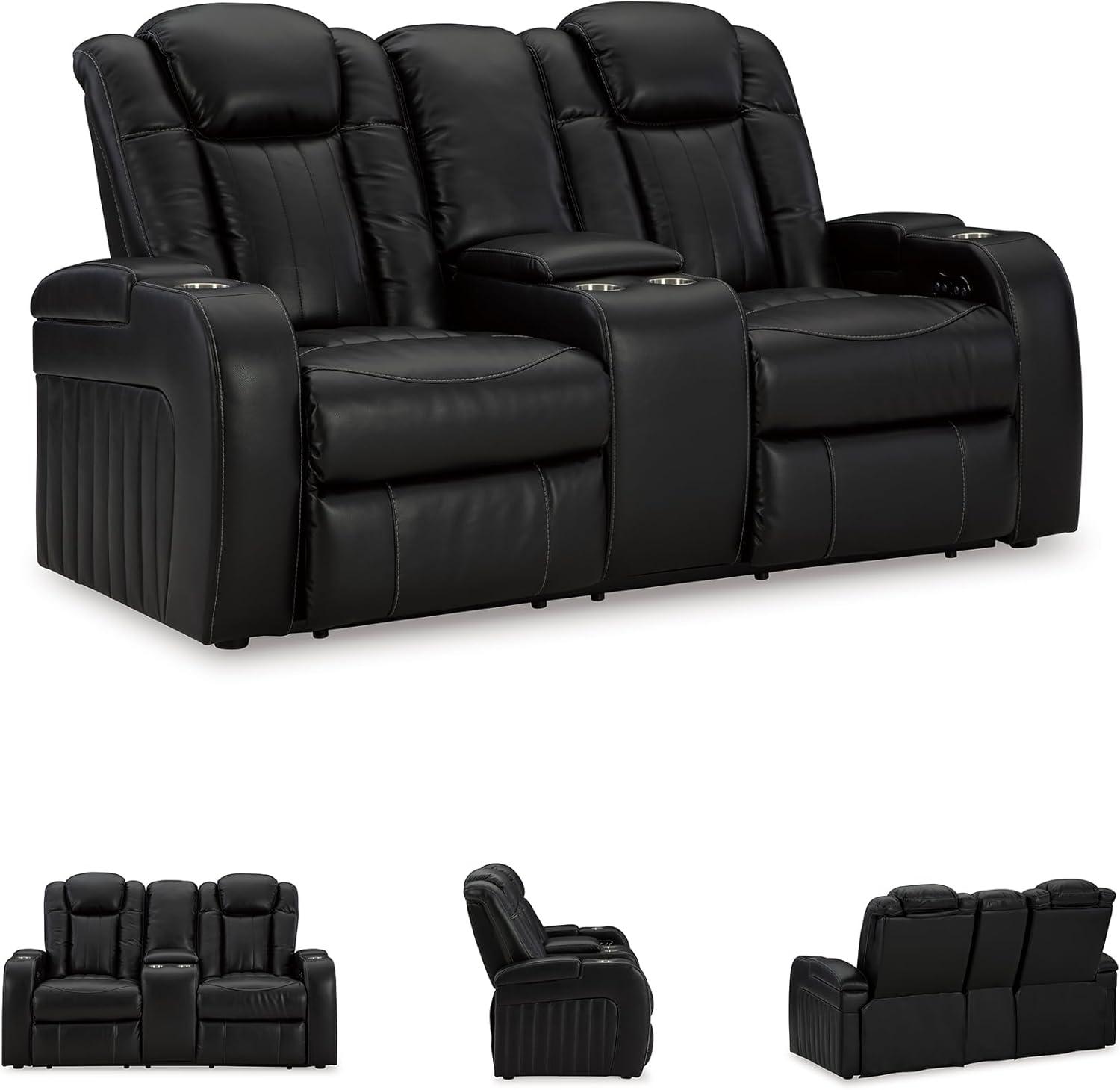 imageSignature Design by Ashley NextGen DuraPella Contemporary Faux Leather Modular Wall Hugger 3Piece Power Reclining Sectional Sofa with Adjustable Headrest and USB Ports GrayBlack