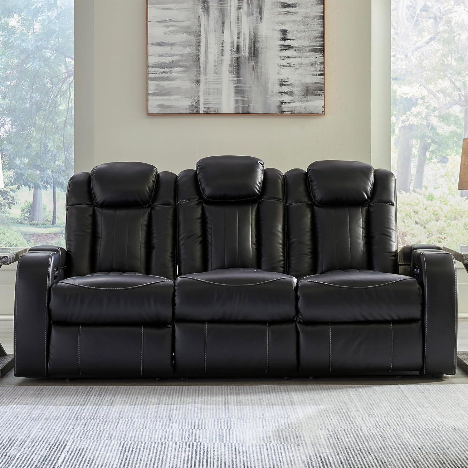 imageSignature Design by Ashley NextGen DuraPella Contemporary Faux Leather Modular Wall Hugger 3Piece Power Reclining Sectional Sofa with Adjustable Headrest and USB Ports GrayBlack