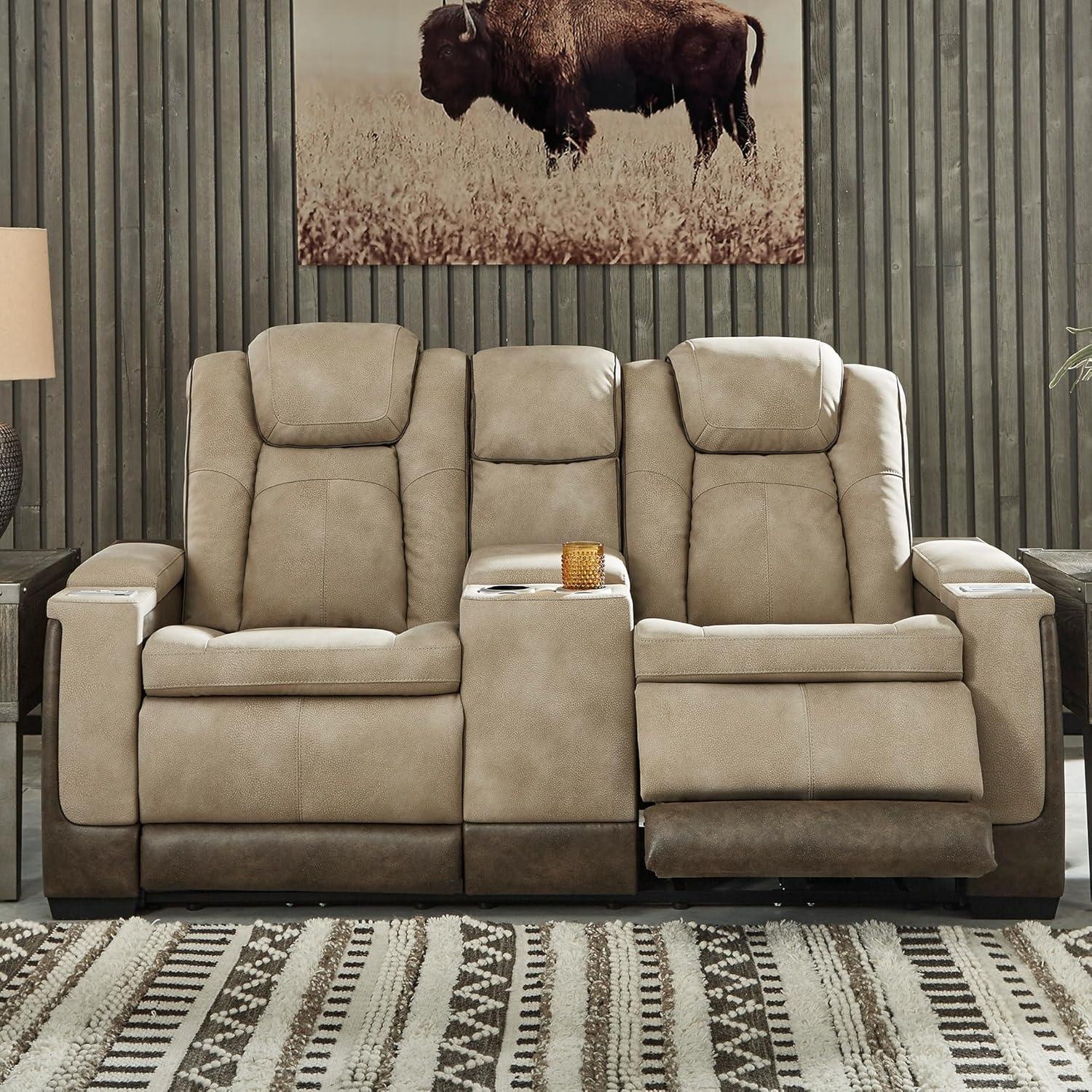 imageSignature Design by Ashley NextGen DuraPella Contemporary Faux Leather Modular Wall Hugger 3Piece Power Reclining Sectional Sofa with Adjustable Headrest and USB Ports GrayBeige