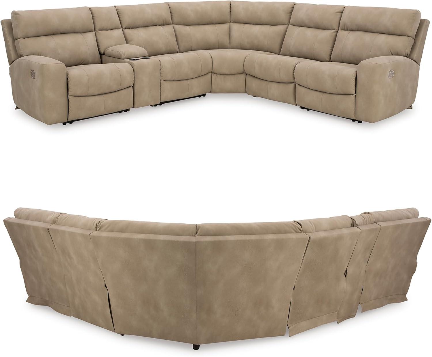 imageSignature Design by Ashley NextGen DuraPella Contemporary Faux Leather Modular Wall Hugger 3Piece Power Reclining Sectional Sofa with Adjustable Headrest and USB Ports GrayBeige
