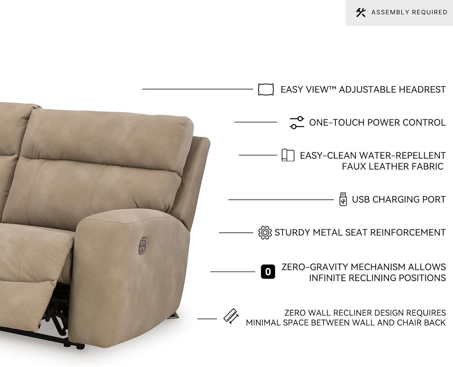 imageSignature Design by Ashley NextGen DuraPella Contemporary Faux Leather Modular Wall Hugger 3Piece Power Reclining Sectional Sofa with Adjustable Headrest and USB Ports GrayBeige