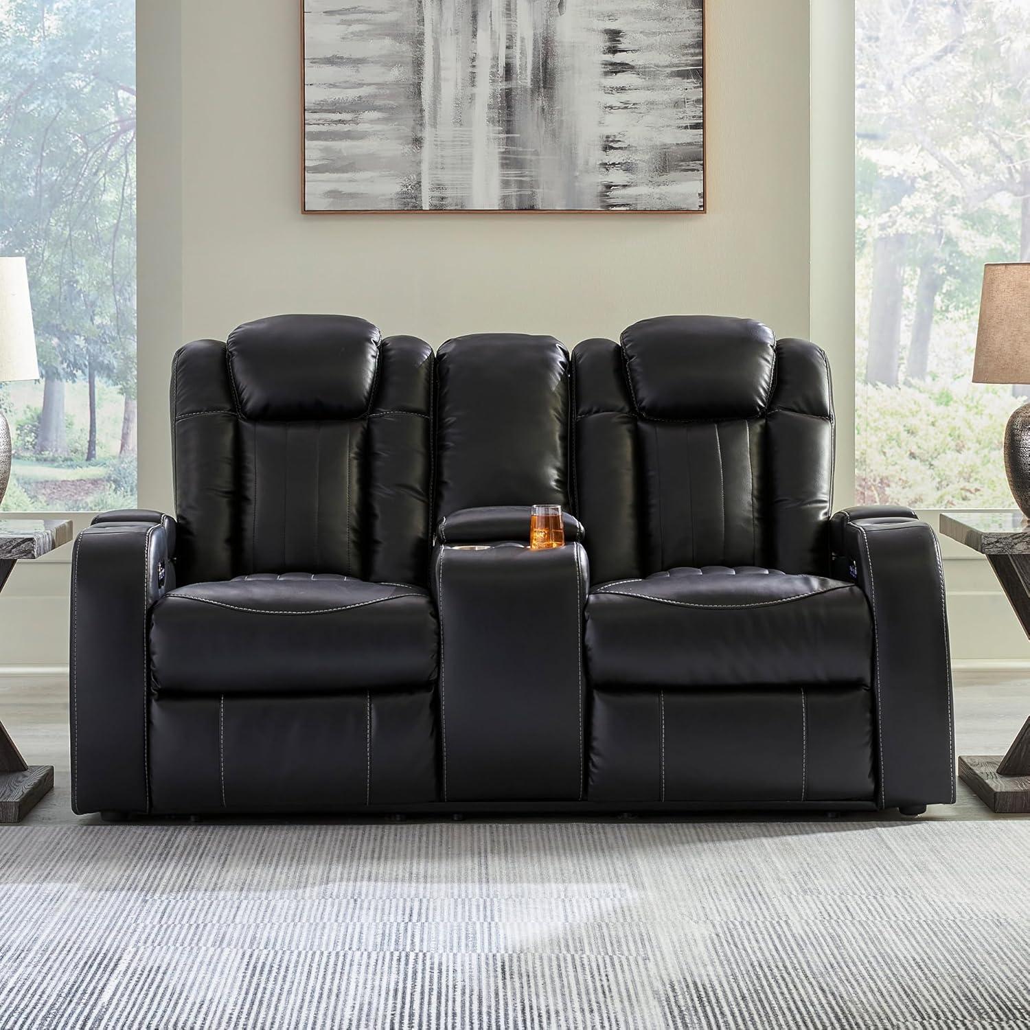 imageSignature Design by Ashley NextGen DuraPella Contemporary Faux Leather Modular Wall Hugger 3Piece Power Reclining Sectional Sofa with Adjustable Headrest and USB Ports GrayBlack