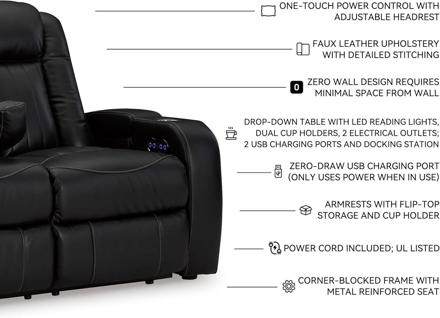 imageSignature Design by Ashley NextGen DuraPella Contemporary Faux Leather Modular Wall Hugger 3Piece Power Reclining Sectional Sofa with Adjustable Headrest and USB Ports GrayBlack