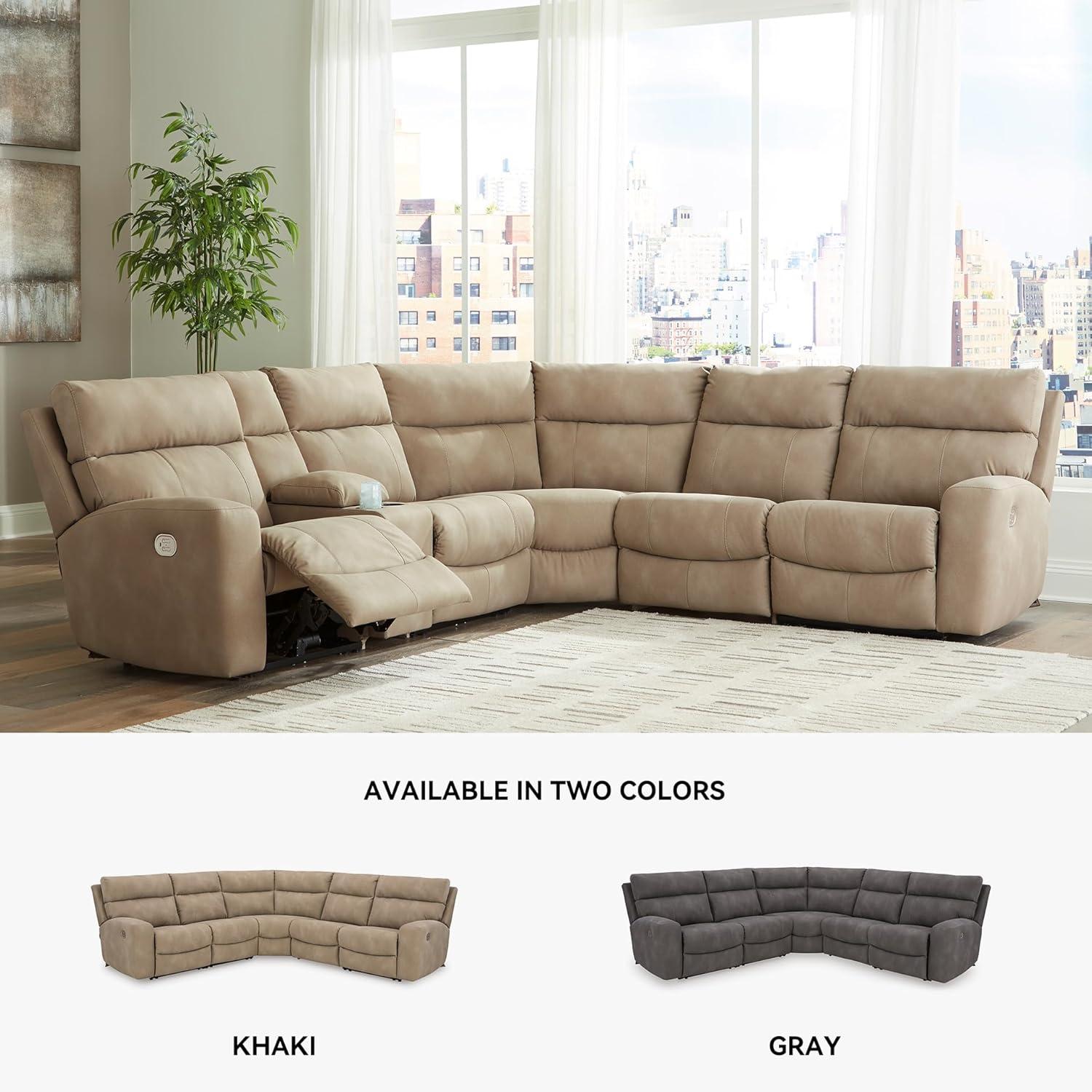 imageSignature Design by Ashley NextGen DuraPella Contemporary Faux Leather Modular Wall Hugger 3Piece Power Reclining Sectional Sofa with Adjustable Headrest and USB Ports GrayBeige