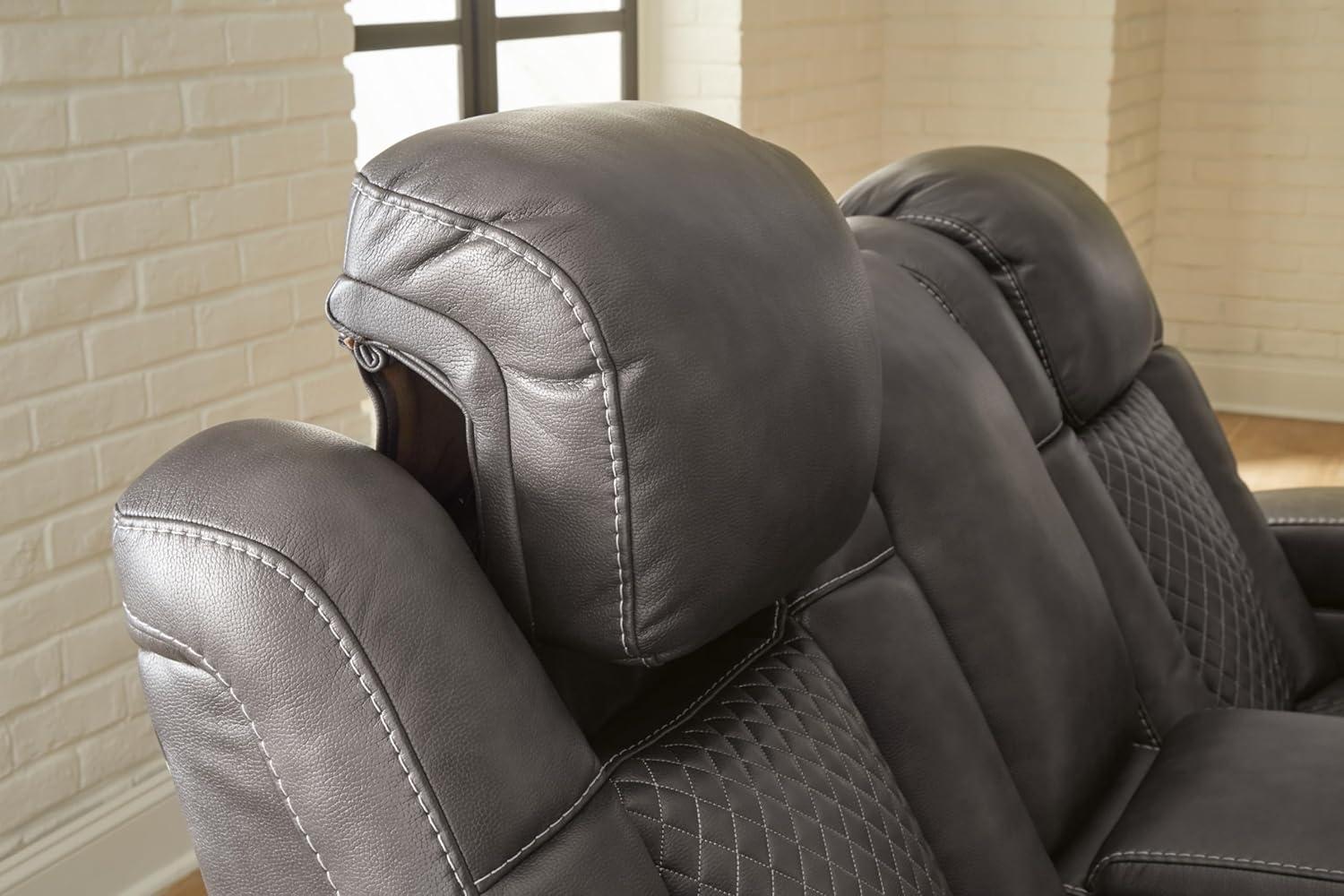 imageSignature Design by Ashley NextGen DuraPella Contemporary Faux Leather Modular Wall Hugger 3Piece Power Reclining Sectional Sofa with Adjustable Headrest and USB Ports GrayDark Gray