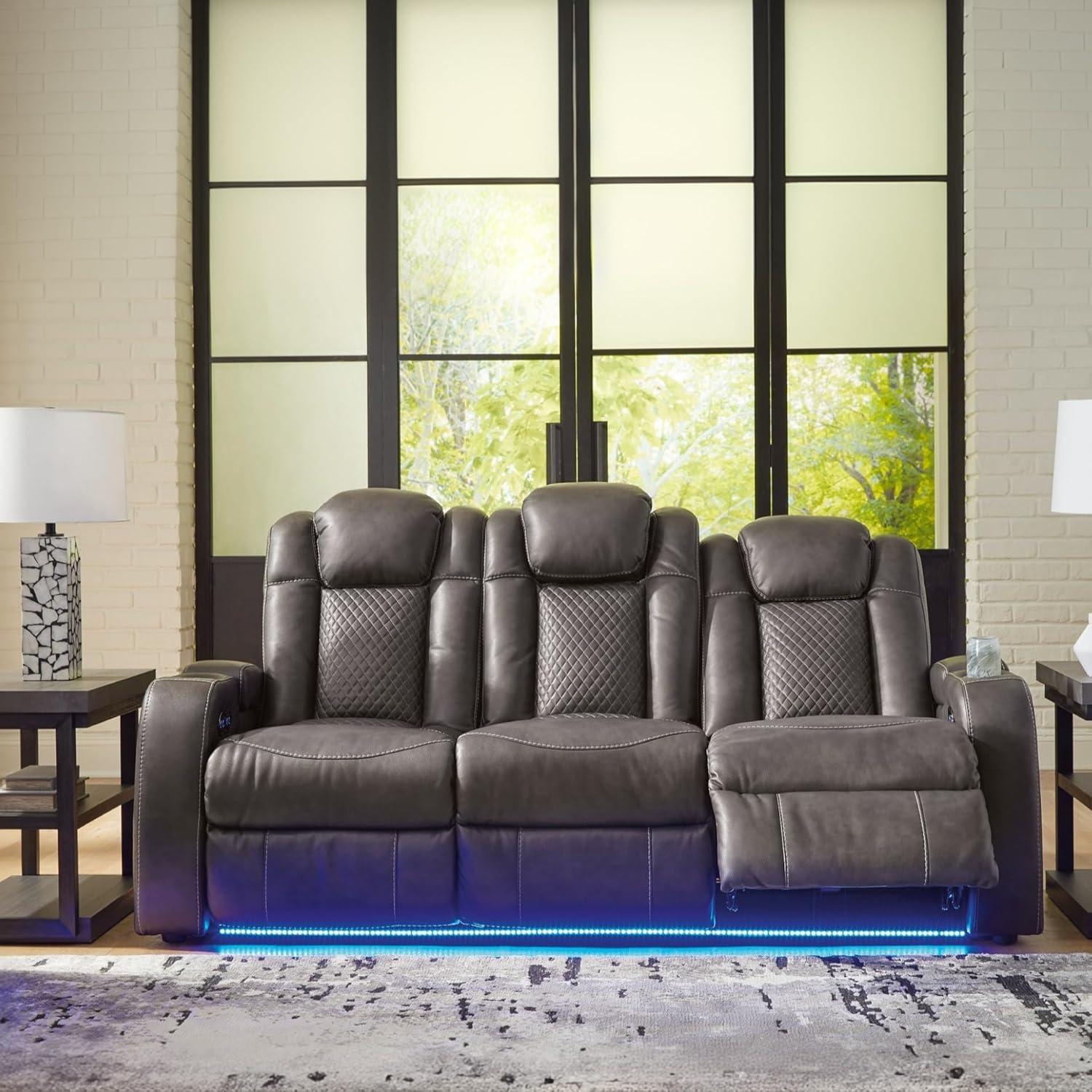 imageSignature Design by Ashley NextGen DuraPella Contemporary Faux Leather Modular Wall Hugger 3Piece Power Reclining Sectional Sofa with Adjustable Headrest and USB Ports GrayDark Gray