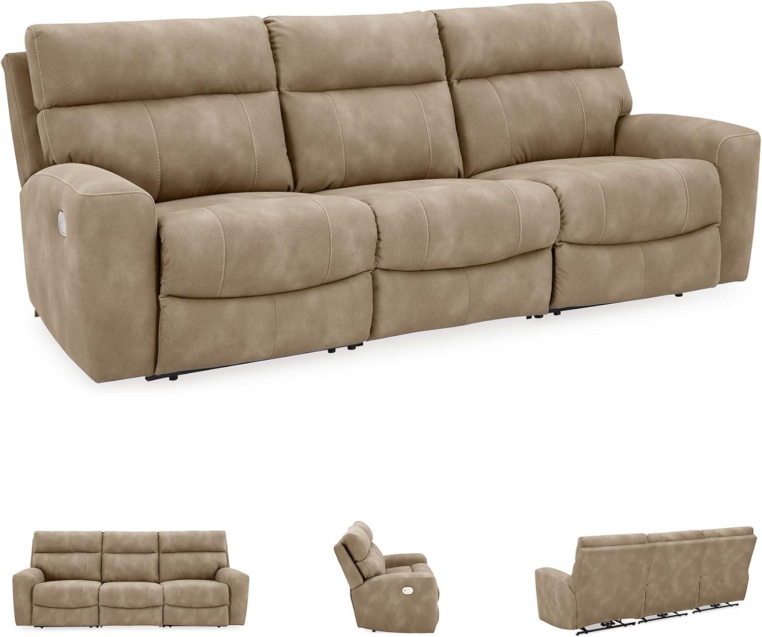 imageSignature Design by Ashley NextGen DuraPella Contemporary Faux Leather Modular Wall Hugger 3Piece Power Reclining Sectional Sofa with Adjustable Headrest and USB Ports GrayBeige