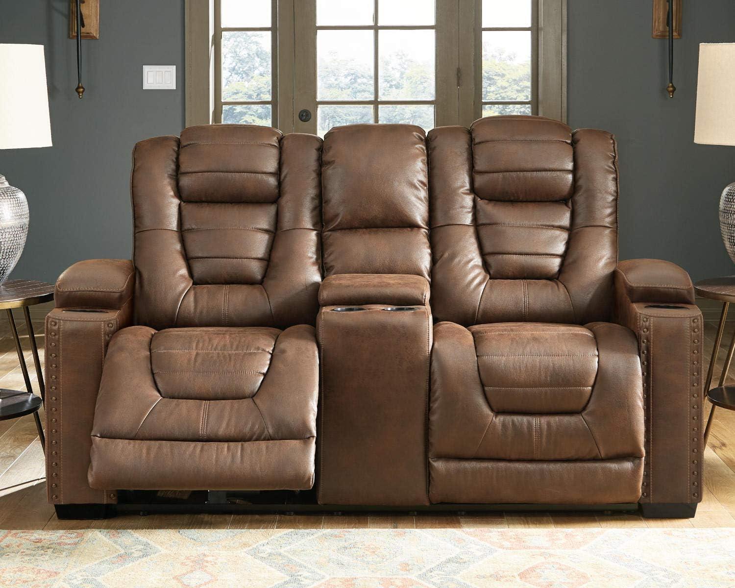imageSignature Design by Ashley NextGen DuraPella Contemporary Faux Leather Modular Wall Hugger 3Piece Power Reclining Sectional Sofa with Adjustable Headrest and USB Ports GrayBrown