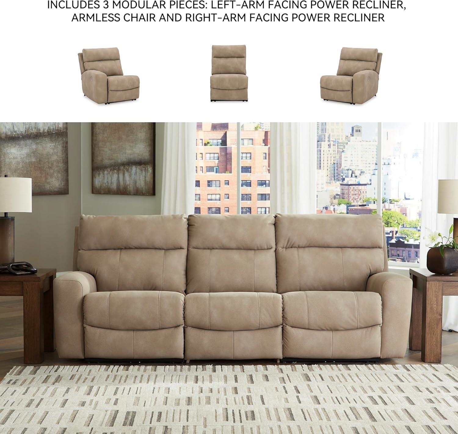 imageSignature Design by Ashley NextGen DuraPella Contemporary Faux Leather Modular Wall Hugger 3Piece Power Reclining Sectional Sofa with Adjustable Headrest and USB Ports GrayBeige