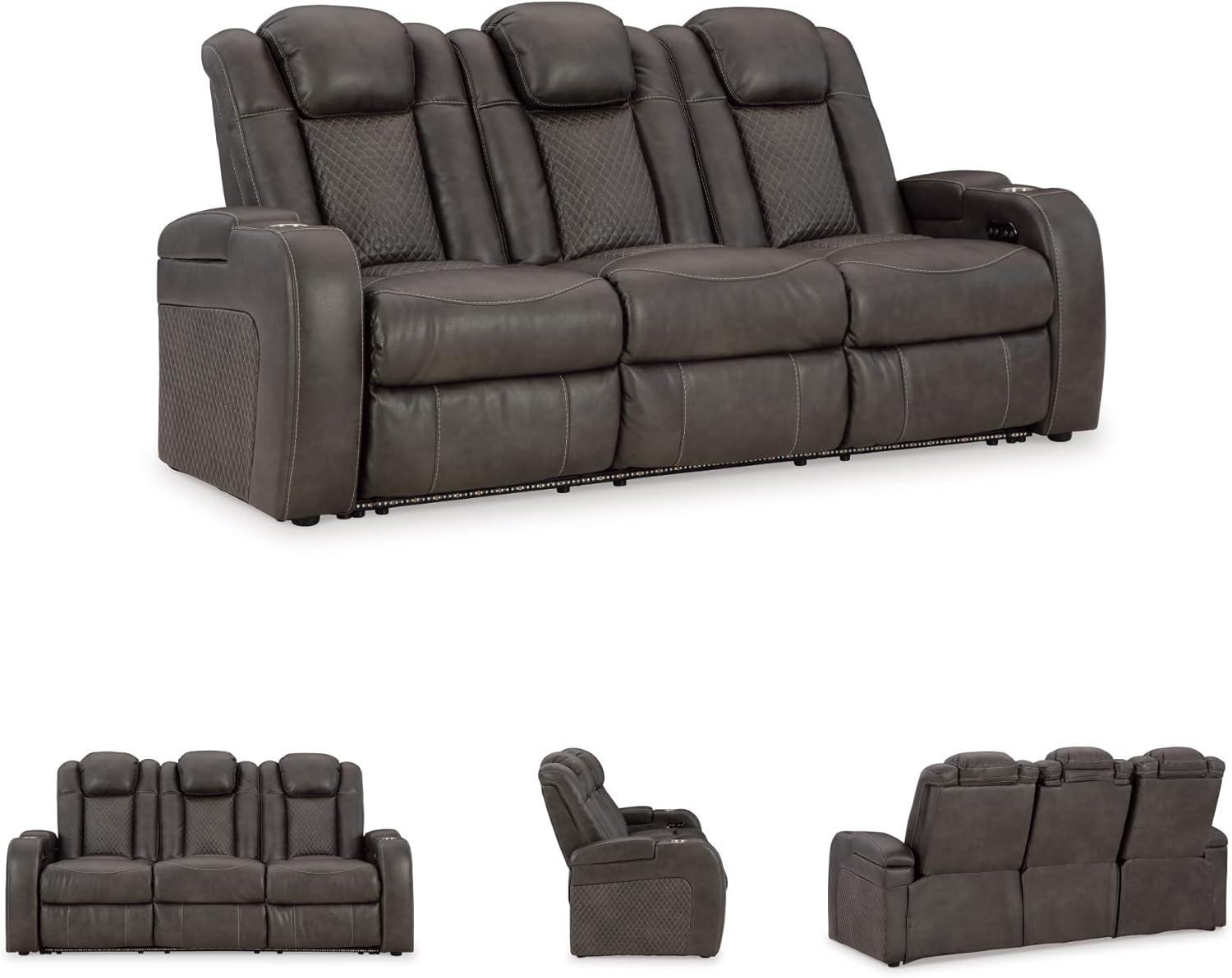 imageSignature Design by Ashley NextGen DuraPella Contemporary Faux Leather Modular Wall Hugger 3Piece Power Reclining Sectional Sofa with Adjustable Headrest and USB Ports GrayDark Gray