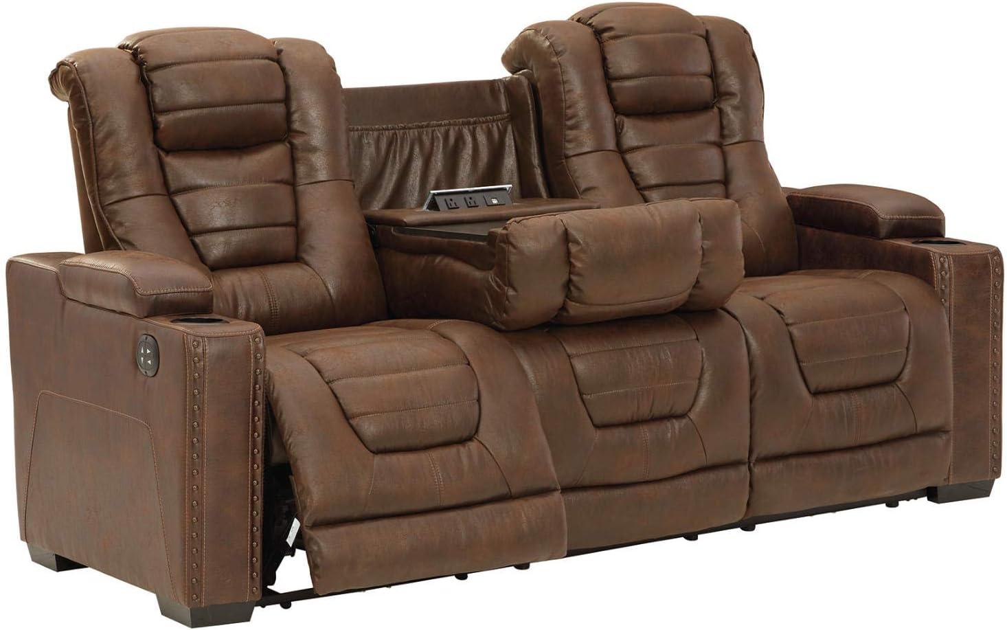 imageSignature Design by Ashley NextGen DuraPella Contemporary Faux Leather Modular Wall Hugger 3Piece Power Reclining Sectional Sofa with Adjustable Headrest and USB Ports GrayBrown
