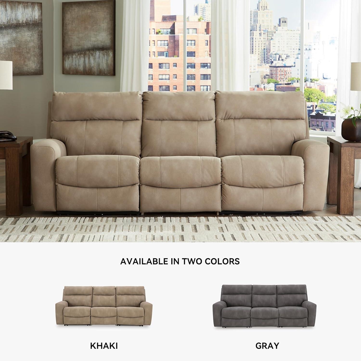 imageSignature Design by Ashley NextGen DuraPella Contemporary Faux Leather Modular Wall Hugger 3Piece Power Reclining Sectional Sofa with Adjustable Headrest and USB Ports GrayBeige
