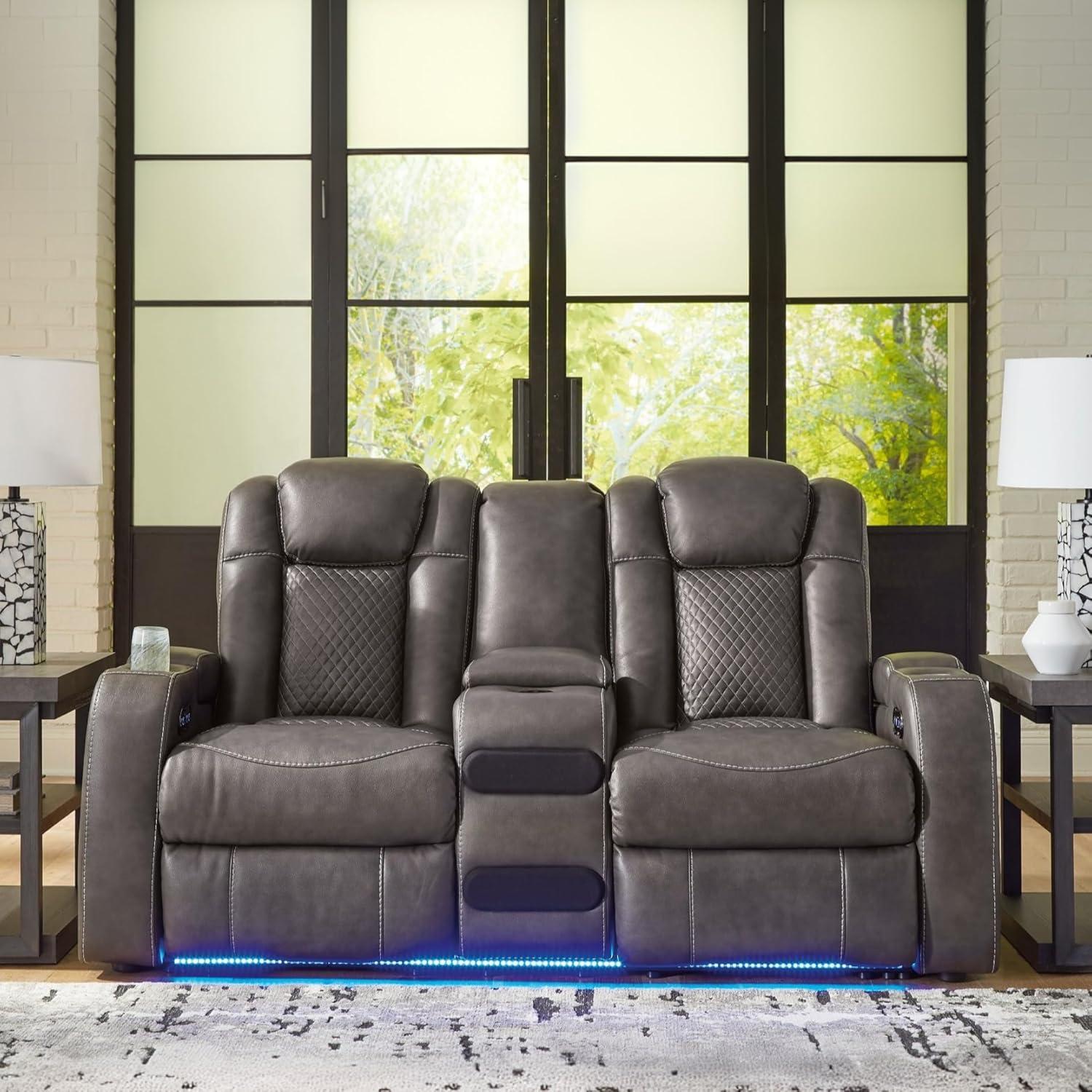 imageSignature Design by Ashley NextGen DuraPella Contemporary Faux Leather Modular Wall Hugger 3Piece Power Reclining Sectional Sofa with Adjustable Headrest and USB Ports GrayDark Gray