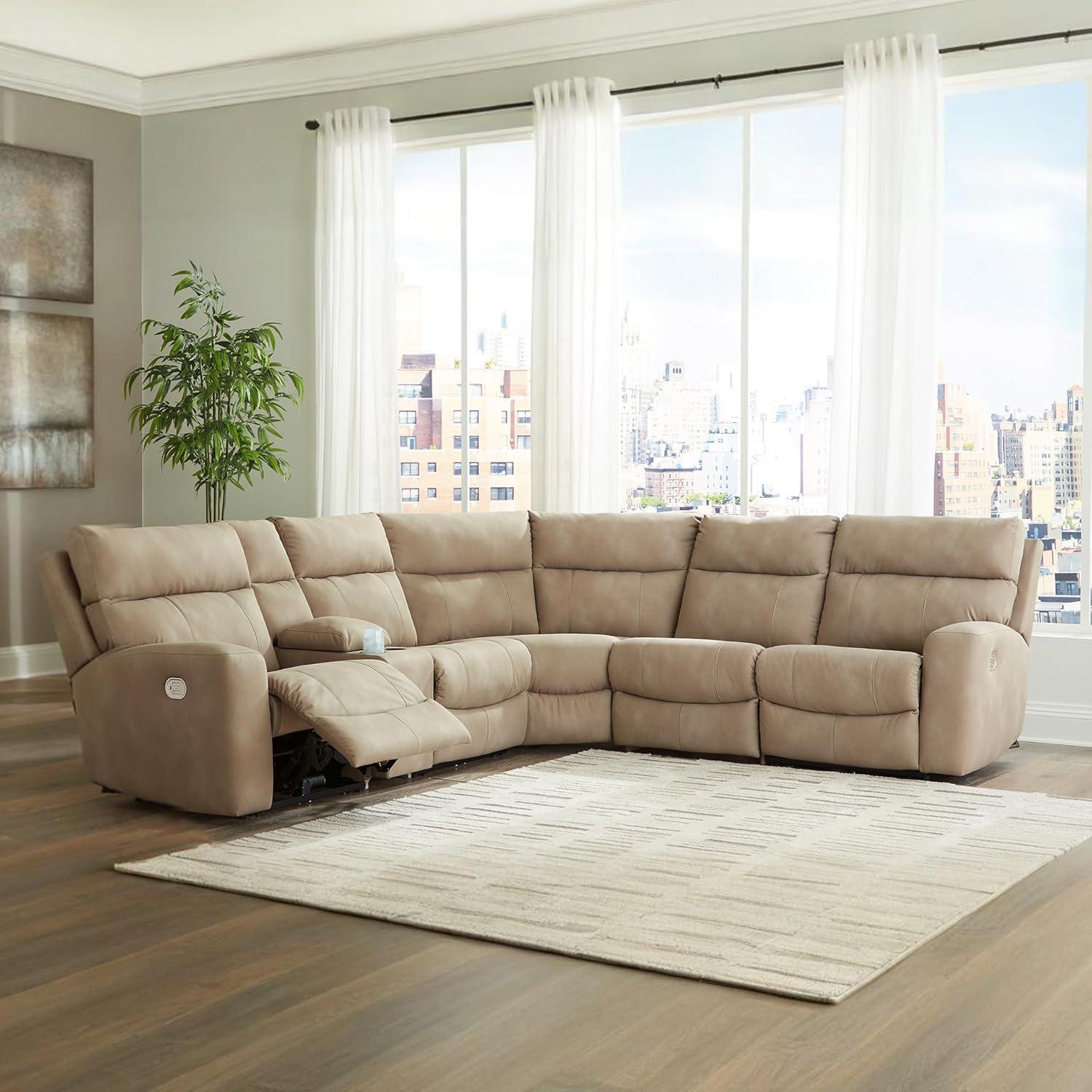 imageSignature Design by Ashley NextGen DuraPella Contemporary Faux Leather Modular Wall Hugger 3Piece Power Reclining Sectional Sofa with Adjustable Headrest and USB Ports GrayBeige