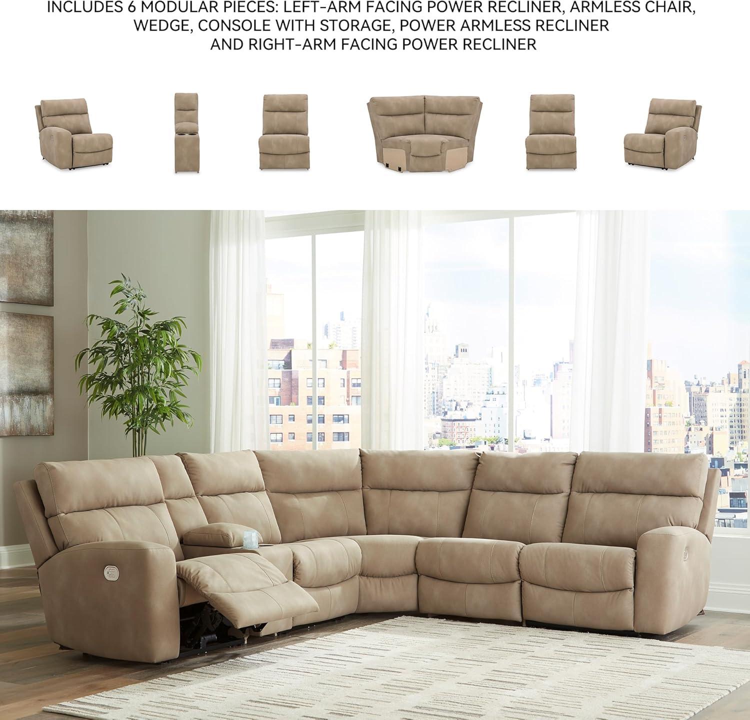 imageSignature Design by Ashley NextGen DuraPella Contemporary Faux Leather Modular Wall Hugger 3Piece Power Reclining Sectional Sofa with Adjustable Headrest and USB Ports GrayBeige