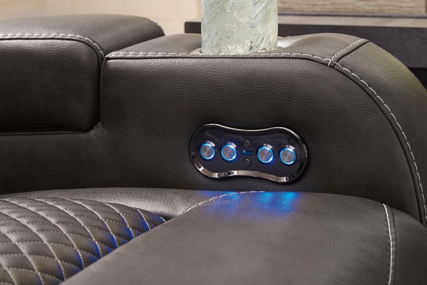 imageSignature Design by Ashley NextGen DuraPella Contemporary Faux Leather Modular Wall Hugger 3Piece Power Reclining Sectional Sofa with Adjustable Headrest and USB Ports GrayDark Gray