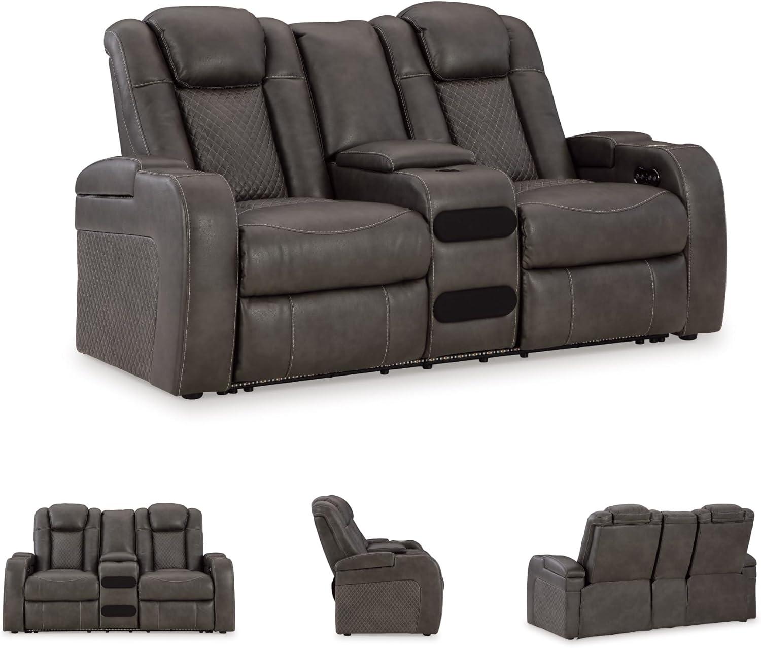 imageSignature Design by Ashley NextGen DuraPella Contemporary Faux Leather Modular Wall Hugger 3Piece Power Reclining Sectional Sofa with Adjustable Headrest and USB Ports GrayDark Gray